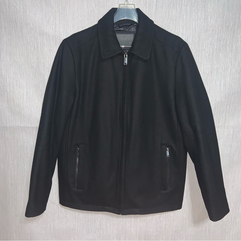 NWOT Calvin Klein Mens Wool Blend Black Jacket | Quilted Interior | Size Medium